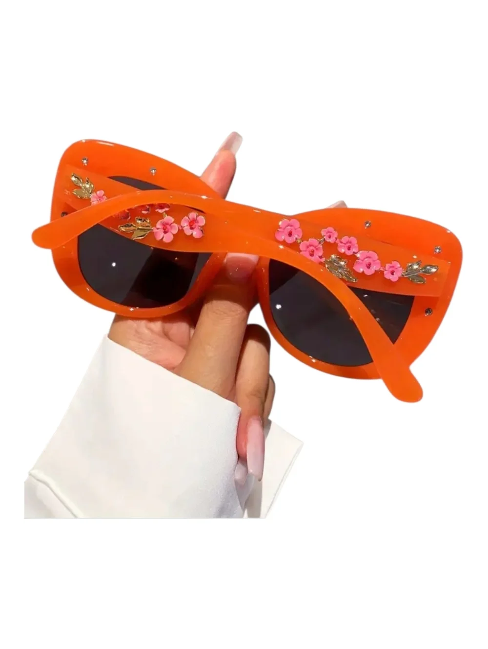 Ladies Retro Flower Cat Glasses | Orange Frame with Flower Decoration - NWT